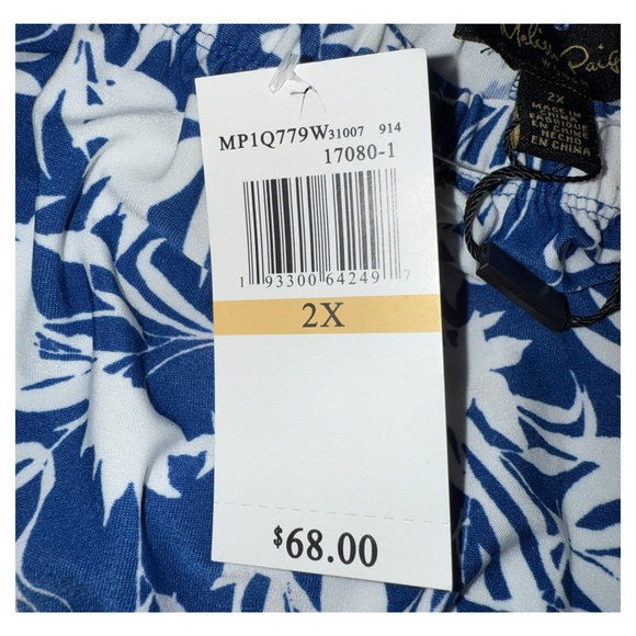 Melissa Paige - Tropical Leaf Pants - Blue & White Lightweight Cotton - Size 2X - Picture 5 of 9